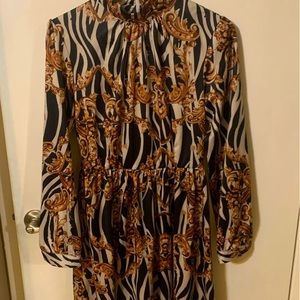 Paisley gold black and white cocktail junior Dress